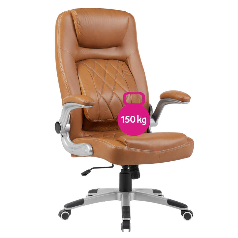 Kancelárske kreslo, hnedá ekokoža/strieborná, nosnosť 150 kg, GREKO